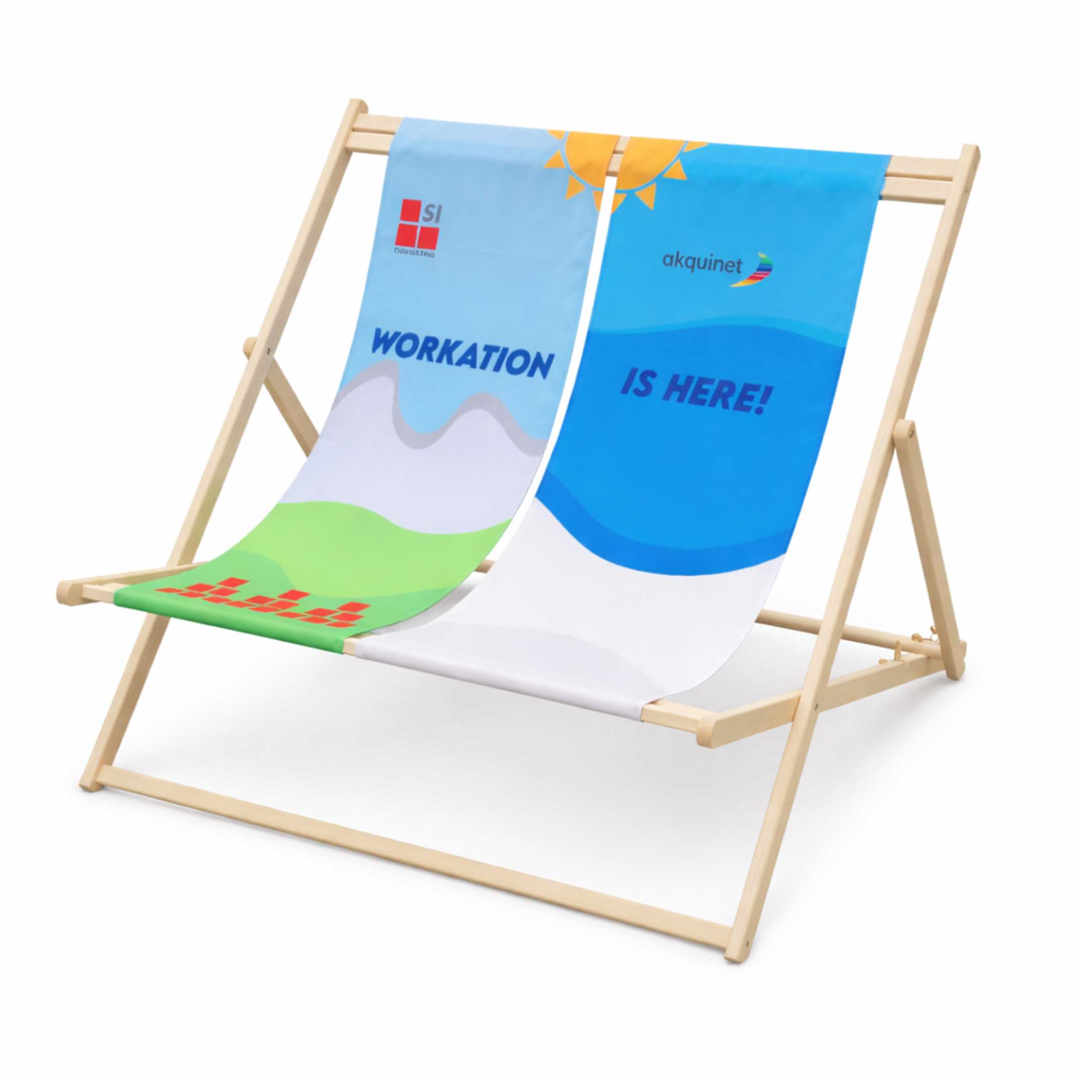 drewniany lezak dwuosobowy z logo 